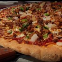 All Meat Gourmet Pizza · Pepperoni, Italian sausage, beef, Canadian bacon, and mozzarella cheese.