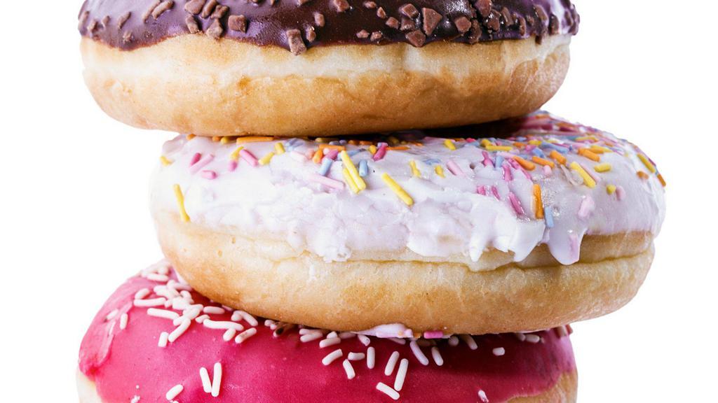 Sprinkle Dozen · Dozen chocolate-dipped donuts with sprinkles. If you would like a different icing flavor (vanilla, strawberry, lemon) please put in notes.