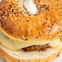 Everything Bagel Sandwich · Bagel sandwich - toasted everything bagel with cream cheese, your choice of smoked ham (saus...