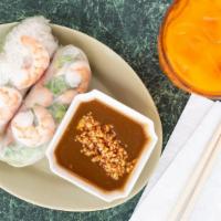 Goi Cuon · Spring rolls with shrimp, pork, vermicelli, lettuce, and bean sprouts served with peanut sau...