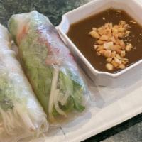 Goi Cuon Rau · Spring rolls with fried tofu, vermicelli, lettuce, and bean sprouts served with peanut sauce...