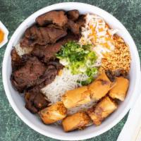 Bun Cha Thit/Ga/Bo Nuong · Contains nut. Vermicelli with egg rolls and your choice of grilled pork, chicken, or beef on...