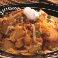 Chuck Wagon Cheese Fries · Jack & Cheddar cheese, bacon, sour cream, green onions, ranch dressing.