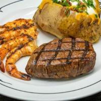 Gulf Coast Steak & Shrimp · Center-cut top sirloin with grilled or fried shrimp. Served with a side & your choice of din...