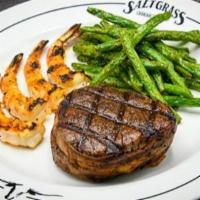 Bacon Wrapped Filet & Shrimp · 6 oz bacon wrapped filet with grilled or fried shrimp. Served with a side & your choice of d...
