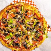 Supreme Pizza · Pepperoni, sausage, mushrooms, onions, black olives, green peppers.