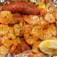 Small Shrimp Platter · 13 shrimp, sausage and potatoes.
