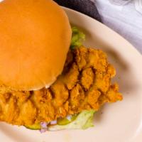 Farmhouse Fried · Crispy fried Chicken breast on a wheat bun topped with lettuce, tomato, red onion and pickle...