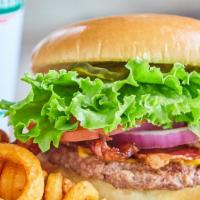 Bacon Bacon Cheeseburger Combo · *Due to limited supply, Each combo may come with seasoned curly fries or seasoned French fri...