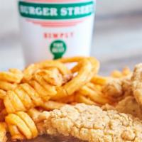 Chicken Strips Basket Combo · *Due to limited supply, Each combo may come with seasoned curly fries or seasoned French fri...