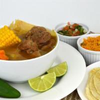 Caldo De Rez · Traditional Mexican beef brisket Soup 32oz served with side rice, cilantro, onions, limes.