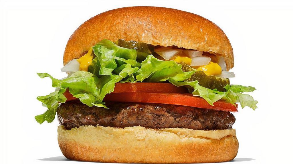 Little Hat Burger (Single Meat) · Single, served with lettuce, tomatoes, onions, pickles and mustard.