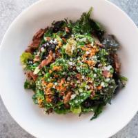 1/2 Brussels Sprout Salad · Kale, romaine, Brussels sprouts, manchego, spicy marcona almonds, bacon, dried cherries with...