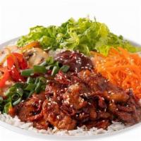 Rice Bowl · White rice topped with vegetables, choice of marinated or fried Soy Garlic or Spicy chicken,...