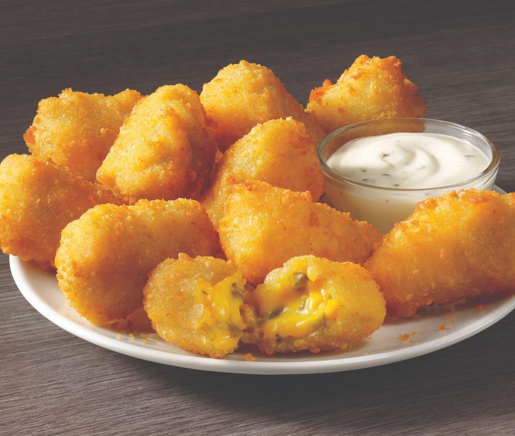 Jalapeño Poppers · Golden-fried jalapeños and cheese. Typically served with a side of ranch sauce.