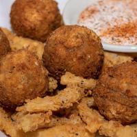 The Bomb! · Five crispy fried balls, loaded with shrimp, cheddar jack cheese, roasted jalapeños, bacon, ...