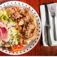 Gyro Platter · Gyro meat over rice.