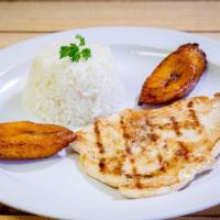 Kids Plate ( Chicken Or Beef) · Served  with  Rice and Sweet fried plantain