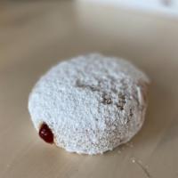 Powdered Sugar Raspberry Jelly · Yeast donut filled with raspberry jelly and covered in powdered sugar.
