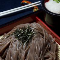 Zaru Soba · Chilled buckwheat noodle with dipping sauce.