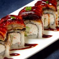 Unagi Lover Roll · Freshwater eel on top/ crab meat, avocado and cucumber inside.