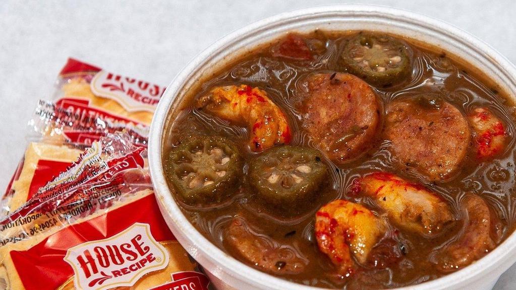 Gumbo (L) 2 Proteins · The original Gumbo dish is done right by our original 7Spice blend of flavors, prepared with chicken, shrimp, crawfish tails, or sausage. Served with crackers.