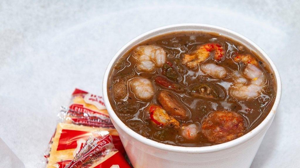 Gumbo (M) 3 Proteins · The original Gumbo dish is done right by our original 7Spice blend of flavors, prepared with chicken, shrimp, crawfish tails, or sausage. Served with crackers.