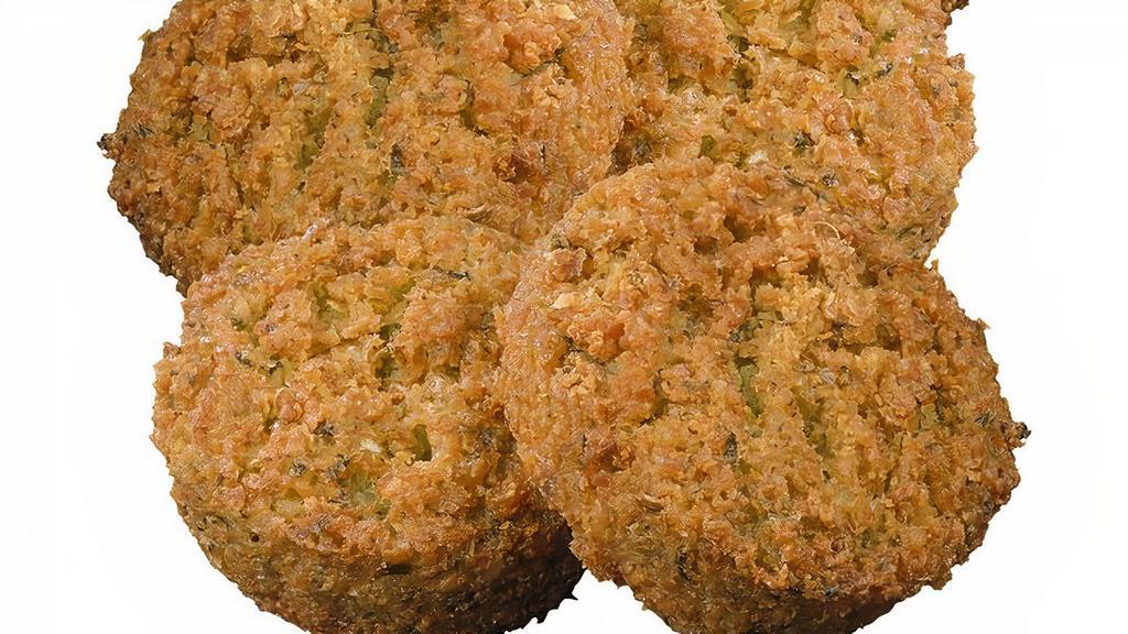 Falafel (6) · 6 pieces of the deep-fried ball made from ground chickpeas and a blend of herbs and spices. Allergen: Contains Soy