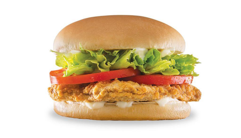 Dude® Chicken Fried Steak Sandwich · Classic chicken fried steak topped with crisp lettuce, ripe tomatoes, and salad dressing.