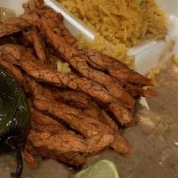 1/4 Lb Sizzling Fajitas · Choice of beef or chicken served rice and beans 3 individual homerun flour or corn tortillas...