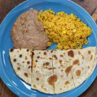 Fajita Quesadillas · Choice of beef or chicken. Served with rice and beans.