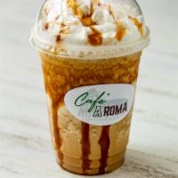 Liquid Gold · Caramel Frappe topped with Whipped Cream and a Caramel Drizzle