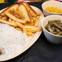 Chicken Fried Steak Platter · 1 Large breaded steaks, French fries, Texas toast, white gravy. Choice of two side veggie or...