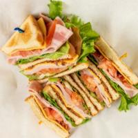 Club Sandwich · Turkey, Ham, Cheese, Bacon, Lettuce, Tomato, Mayo with 3 slice wheat or White Bread