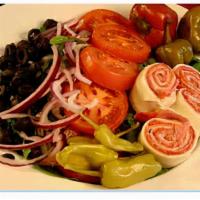 Antipasto Salad · Bed of fresh lettuce, salami, pepperoni, ham, tomatoes, mozzarella, onions, black olives, mu...