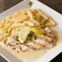 Piccata · Your choice of chicken or veal. Capers in a white wine lemon butter sauce. Served with a sid...