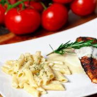 Salmon Beurre Blanc · Blackened fresh Atlantic salmon, reduced spiked white wine, cream and butter sauce. Served w...