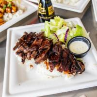 Beef Teriyaki · Over a half pound of marinated skirt steak, grilled to perfection. Covered in fresh teriyaki...