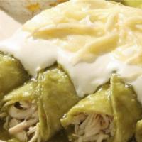 Enchiladas Suizas · 4 Chicken enchiladas covered with Chih'ua signature green chili sauce, topped melted cheese,...