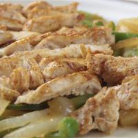 Chicken Fajita · Grilled chicken breast strips, bell pepper, onion & pineapple, 2 hot sauces 2oz.ea.