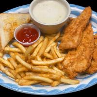 Chicken Strips · French fries, Texas toast and cream gravy.