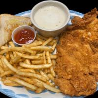 Chicken Fried Chicken · Hand breaded covered in white gravy served with French fries and Texas toast