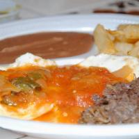 Barbacoa Plate · Barbacoa, two eggs over easy topped or ranchero sauce.