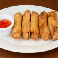 Crowbar Chicken Egg Roll · 5 Fried chicken egg rolls served with a sweet chili sauce.