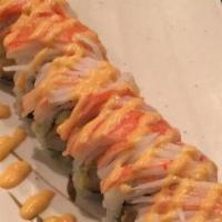 New York Roll · Spicy and cooked. Shrimp tempura, cucumber, avocado top with cream cheese, crab stick and sp...