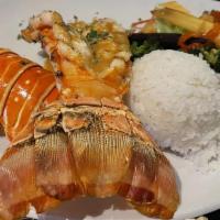 Lobster · Served with soup, salad, steamed rice, shrimp appetizer and hibachi vegetables.
