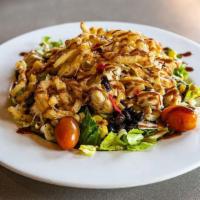 Honey Bbq Chicken Chop · A salad full of crunch featuring crisp lettuce, grilled chicken, diced tomato, black beans, ...
