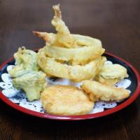 Assorted Tempura · Assorted deep-fried shrimp and vegetables served.