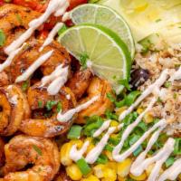 Baja Shrimp Burrito Bowl · Fried baja shrimp bowl with your choice of base and toppings. Make the burrito bowl of your ...