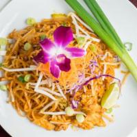 Pad Thai · Thin rice noodle with green onions, bean sprouts, egg, and crushed peanut tamarind sauce.